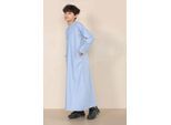 Blauwe Thobe voor jongens, Emirati Jubba, islamitische kleding, kaftan, Eid-kwastjes met koord