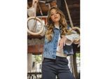 Looxs Revolution Blue denim gilet swirl voor meisjes in de kleur