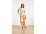 Smashed Lemon Zand wide leg pantalon met elastische taille