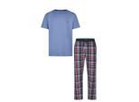 Phil & Co Essential heren pyjama set korte mouw blauw/rood geruit