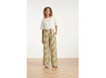 Smashed Lemon Wijde broek met groene palmprint en strikceintuur