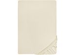 Spannbettlaken BIBERNA "THEA Baumwoll-Jersey mit Elasthan, 160 g/m²", grau (kitt), 1 Stk., Jersey-Elasthan, 180-200x200-220 25cm, Jersey-Elasthan, Obermaterial: 97% Baumwolle, 3% Elasthan, Bettlaken, Spannbettlaken, Bettlaken für Matratzen bis 25 cm Höhe, pflegeleicht, bügelfrei
