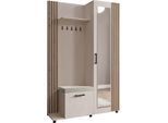 GARDEROBE Linaro mit Spiegel, Sitzbank in Lamellen-Optik 137/207/42 cm, Links
