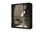 KLEIDERSCHRANK mit Spiegel-Schiebetüren und Aluminium-Leisten - VOXI - 180 cm Schwarz