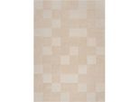 Wollteppich FLAIR RUGS "Checkboard, mit modernem Schachbrettmuster", beige (natur), B:120cm H:10mm L:170cm, Wolle, Teppiche, Wollteppich mit Schachbrettmuster und Hoch-Tief-Effekt
