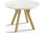 ESSTISCH Mateo runder ausziehbarer, Marmor Weiß 100-150/100/76 cm