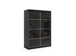 KLEIDERSCHRANK mit Lacobel-Schiebetüren und Aluminium-Leisten, LED-Beleuchtung - VIVONA - 120 cm Schwarz