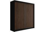 KLEIDERSCHRANK mit Lamel-Schiebetüren VILANv2 - 200 cm Schwarz + Lamelle Eiche Wotan