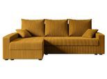 ECKSOFA mit Schlaffunktion und Bettkasten ALESIA-L 231x140x90 cm Senfgelb Cord