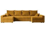 WOHNLANDSCHAFT mit Schlaffunktion und Bettkasten ALESIA-U 301x140x90 cm Senfgelb Cord