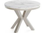 ESSTISCH Clara Grau-Beige runder ausziehbarer, Marmor Weiß 100-180/100/76 cm