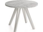 ESSTISCH Ravero runder ausziehbarer, Beton grau 100-180/100/77 cm