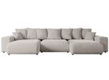 WOHNLANDSCHAFT mit Schlaffunktion ESKAR-U -364x176x84cm Hellbraun Velours