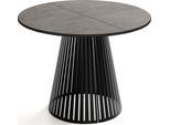 ESSTISCH Naro rund ausziehbar mit Schwarzem Lamellen-Metallgestell, Beton-Optik Dunkelgrau 120-200/120/76 cm