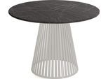 ESSTISCH Naro rund ausziehbar mit Lamellen-Metallgestell in Grau-Beige, Marmor Schwarz 120-200/120/76 cm