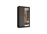 KLEIDERSCHRANK mit Spiegel-Schiebetüren und Aluminium-Leisten, LED-Beleuchtung - LAMELO - 120 cm Schwarz+Schwarz+Weiß