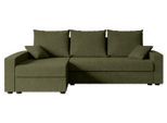 ECKSOFA mit Schlaffunktion und Bettkasten ALESIA-L 231x140x90 cm Grün Bouclé