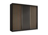 KLEIDERSCHRANK mit furnierten Schiebetüren und Aluminium-Leisten - LABELO - 240 cm Schwarz+Schwarz+Artisan