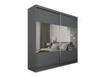 KLEIDERSCHRANK mit Spiegel-Schiebetüren und Aluminium-Leisten - CELI - 200 cm Grau