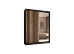 KLEIDERSCHRANK mit Spiegel-Schiebetüren und Aluminium-Leisten - LAMELO - 160 cm Schwarz+Artisan+Schwarz
