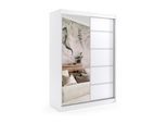 KLEIDERSCHRANK mit Spiegel-Schiebetüren und Aluminium-Leisten, LED-Beleuchtung - MAKI - 150 cm Weiß