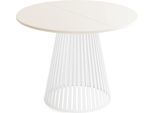 ESSTISCH Naro rund ausziehbar mit Weißem Lamellen-Metallgestell, Beige Cashmere 120-200/120/76 cm