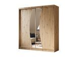 KLEIDERSCHRANK mit Spiegel-Schiebetüren und Aluminium-Leisten, LED-Beleuchtung - VOXI - 200 cm Eiche Artisan