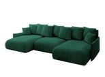WOHNLANDSCHAFT mit Schlaffunktion und Bettkasten ONESK-U-v1 317x177x72 Dunkelgrün Velours