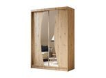 KLEIDERSCHRANK mit Spiegel-Schiebetüren und Aluminium-Leisten - VOXI - 150 cm Eiche Artisan