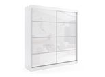 KLEIDERSCHRANK mit Lacobel-Schiebetüren und Aluminium-Leisten - VIVONA - 200 cm Weiß