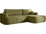 ECKSOFA Marion mit Schlaffunktion & Bettkasten in Chenille Grün, Rechts 267/154/83 cm