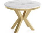 ESSTISCH Clara Gold runder ausziehbarer, Marmor Weiß 100-180/100/76 cm