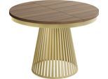 ESSTISCH Naro rund ausziehbar mit Goldem Lamellen-Metallgestell, Walnuss Braun 100-180/100/76 cm