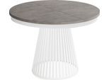 ESSTISCH Naro rund ausziehbar mit Weißem Lamellen-Metallgestell, Beton-Optik Dunkelgrau 100-180/100/76 cm