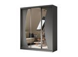 KLEIDERSCHRANK mit Spiegel-Schiebetüren und Aluminium-Leisten, LED-Beleuchtung (- VOXI - 180 cm Grau