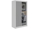 SCHWEBETÜRENSCHRANK mit Spiegel und Schubladen LAOS - 120 - Weiß - Schwarz Lamellen