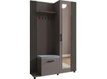 GARDEROBE Linaro mit Spiegel, Sitzbank in Lamellen-Optik 137/207/42 cm, Links
