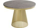 ESSTISCH Naro rund ausziehbar mit Goldem Lamellen-Metallgestell, Beton-Optik Dunkelgrau 120-200/120/76 cm