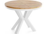 ESSTISCH Clara Weiß runder ausziehbarer, Craft Eiche 100-180/100/76 cm