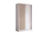 KLEIDERSCHRANK mit furnierten Schiebetüren und Aluminium-Leisten - LABELO - 120 cm Weiß+Weiß+Artisan