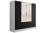 KLEIDERSCHRANK mit Spiegel und Flügeltüren KOLIN 200x200cm Weiß / Schwarz