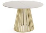 ESSTISCH Naro rund ausziehbar mit Goldenem Lamellen-Metallgestell, Beige Kaschmir 100-180/100/76 cm
