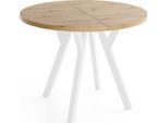 ESSTISCH Vero Weiß rund ausziehbar verlängerbar, Eiche Artisan Hellbraun 90-190/90/77 cm