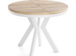 ESSTISCH Savio Weiß Neo rund ausziehbar verlängerbar, Eiche Sonoma Hellbraun 80-130/80/77 cm