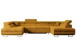 WOHNLANDSCHAFT mit Schlaffunktion und Bettkasten GUSA-U 342x202x107 cm Senfgelb Cord