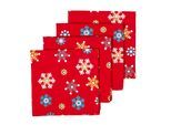 STOFFSERVIETTEN Weihnachten 45/45 cm, 4er-Set rot mit Schneeflocken