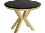ESSTISCH Clara Gold runder ausziehbarer, Schwarz 100-180/100/76 cm