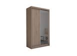 KLEIDERSCHRANK mit Spiegel-Schiebetüren und Aluminium-Leisten, LED-Beleuchtung - PARTI - 150 cm Braun