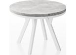 ESSTISCH Lume Weiß runder ausziehbarer, Grauer Beton 90-170/90/76 cm