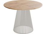 ESSTISCH Naro rund ausziehbar mit Lamellen-Metallgestell in Grau-Beige, Braun 120-200/120/76 cm